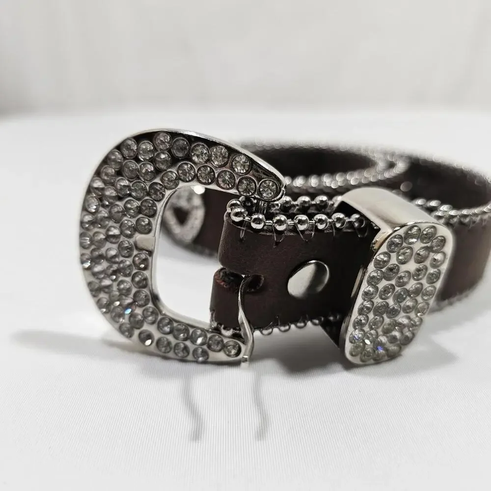 Nocona Cowgirl Western Brown/Rhinestone Heart Leather Belt Size 28 Bling - Picture 1 of 9